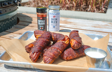 Buffalo & Bleu Cheese shotgun shells. Shotgun shells food are Manicotti noodles that are stuffed with meat, wrapped in bacon and are grilled or smoked. features Bacon Bleu Burger seasoning and Buffalo Cajun Wing Rub by PS Seasoning. 