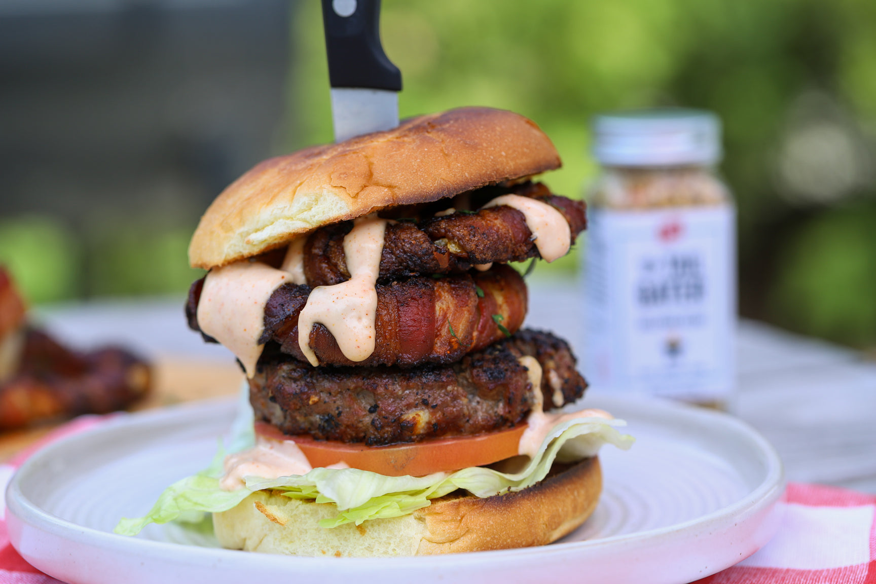 Stuffed Burger With Smoked Bacon Wrapped Onion Rings – PS Seasoning